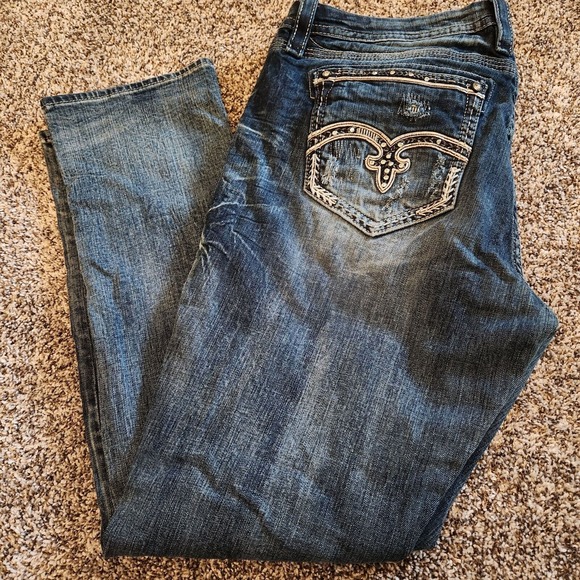 ROCK REVIVAL Women's Adaliz Easy Boot Cut Jeans Rhinestones Plus Size 36 x 30 - Picture 1 of 13